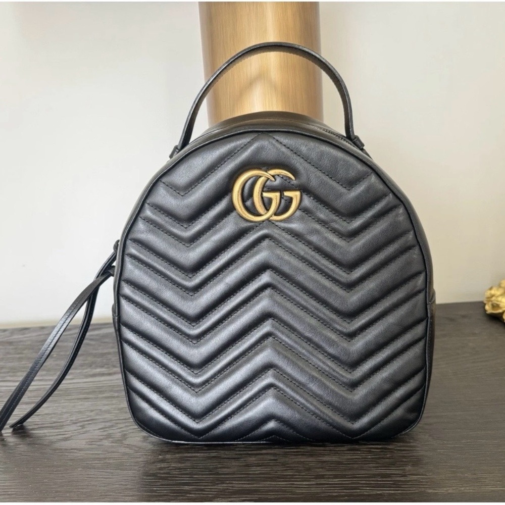 Authentic — Gucci GG Marmont Mini Backpack – Black Matelassé Leather
